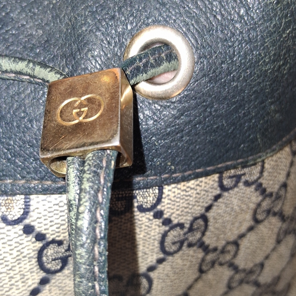 Gucci Authentic, Vintage Blue & Beige Monogram Shoulder Bag  (No Strap) - Picture 3 of 12